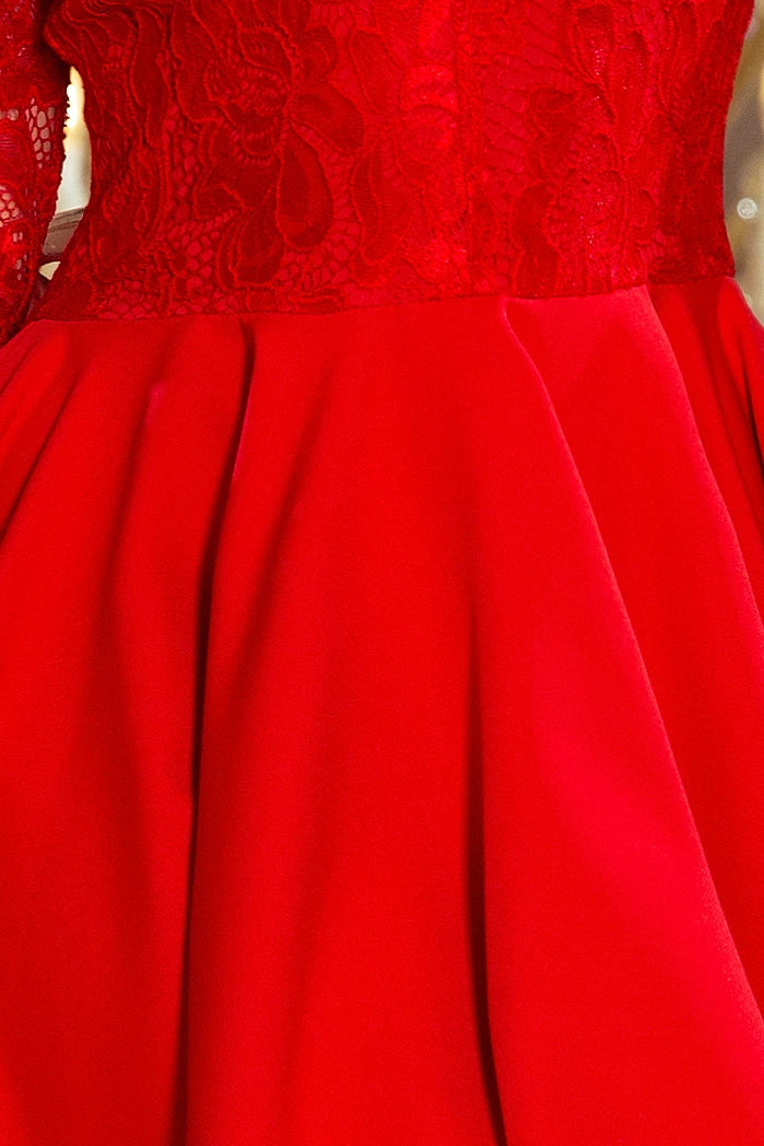 NICOLLE – dress with longer back with lace neckline – Red