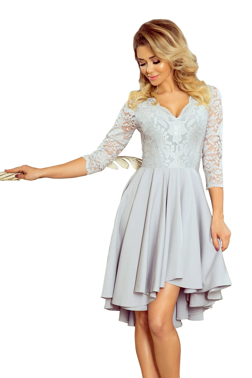 NICOLLE – dress with longer back with lace neckline – Grey