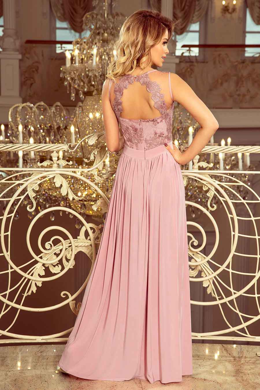 LEA long sleeveless dress with embroidered cleavage – TAUPE
