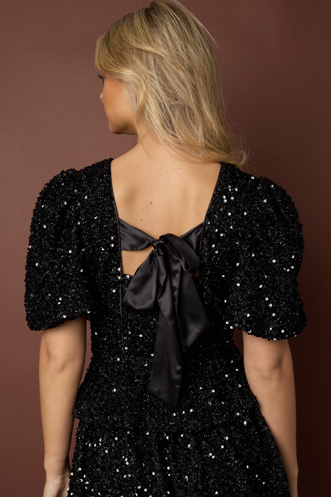 Woven Polyester Fiber Women's Short Sleeve Tops Elegant Sequins