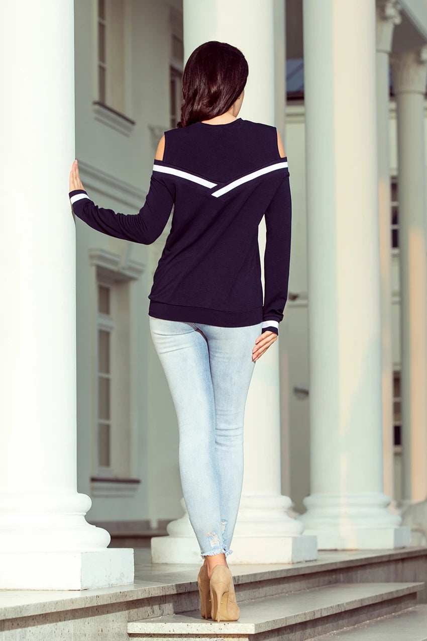Comfortable sweatshirt with bare shoulders – Navy Blue