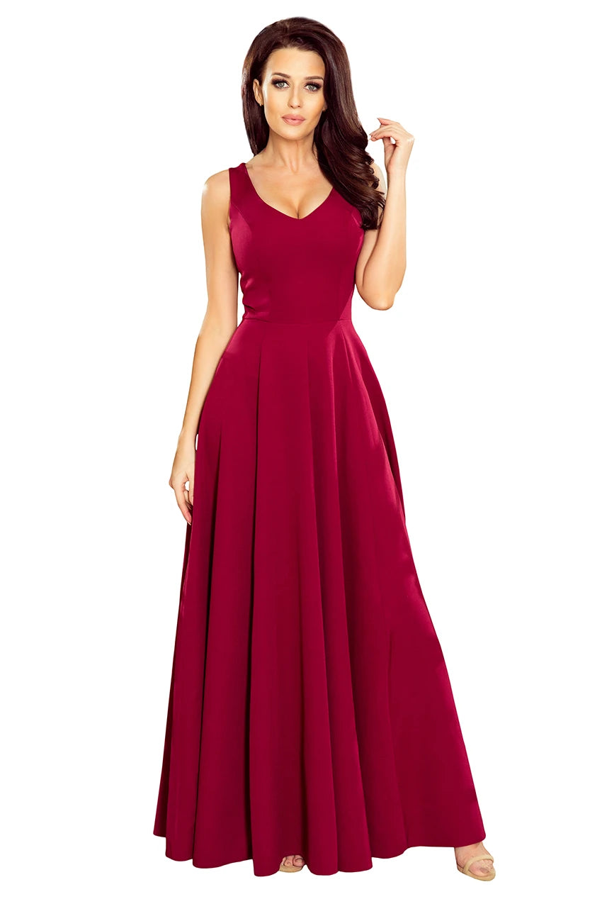 CINDY long dress with a neckline – Burgundy