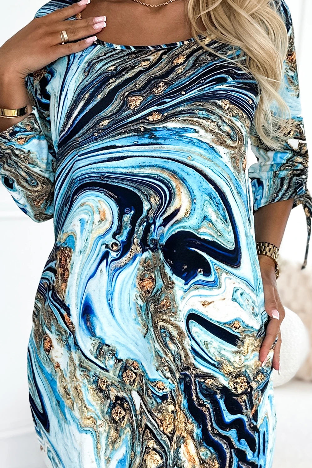 SOPHIE Comfortable dress with pockets Oversize – Blue-gold Waves
