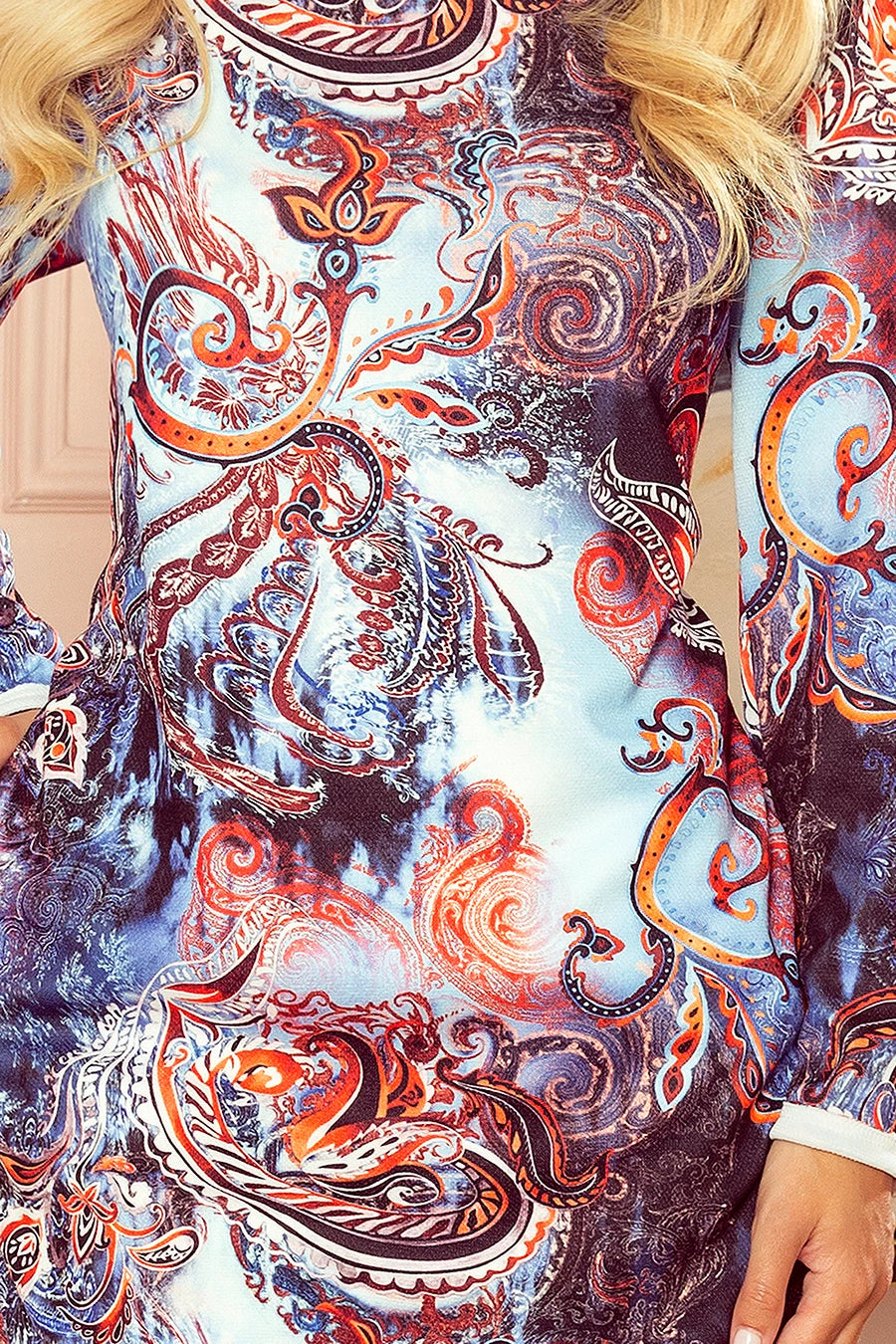 IRENE Turtleneck dress – Blue Oriental Pattern