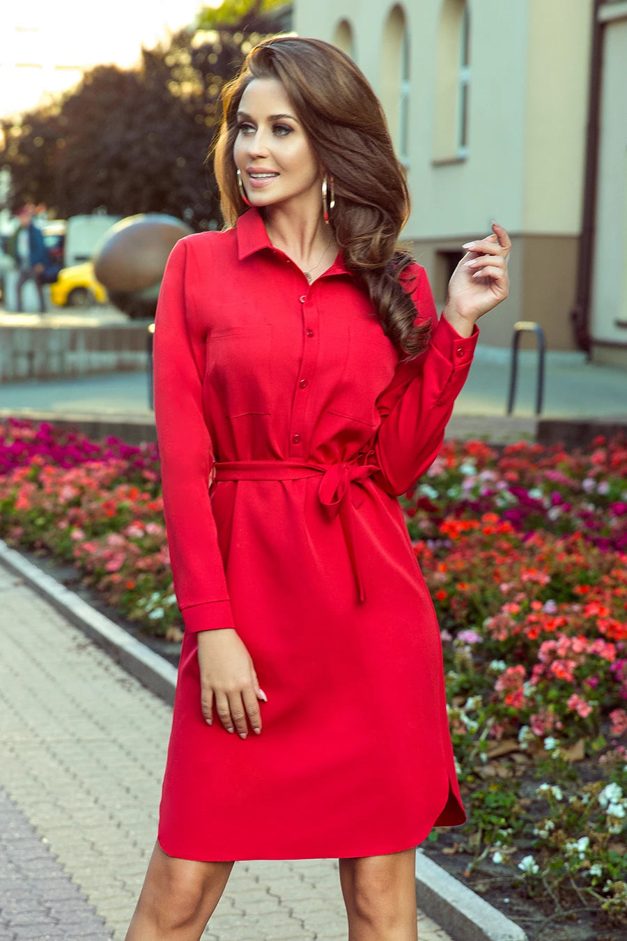 CAMILLE Shirt dress with pockets – Red