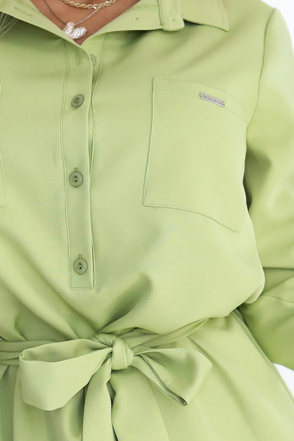CAMILLE Shirt dress with pockets and ties – Olive Color