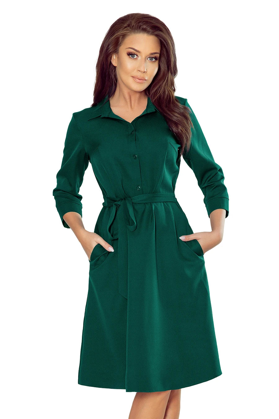 SANDY Flared shirt dress – Green