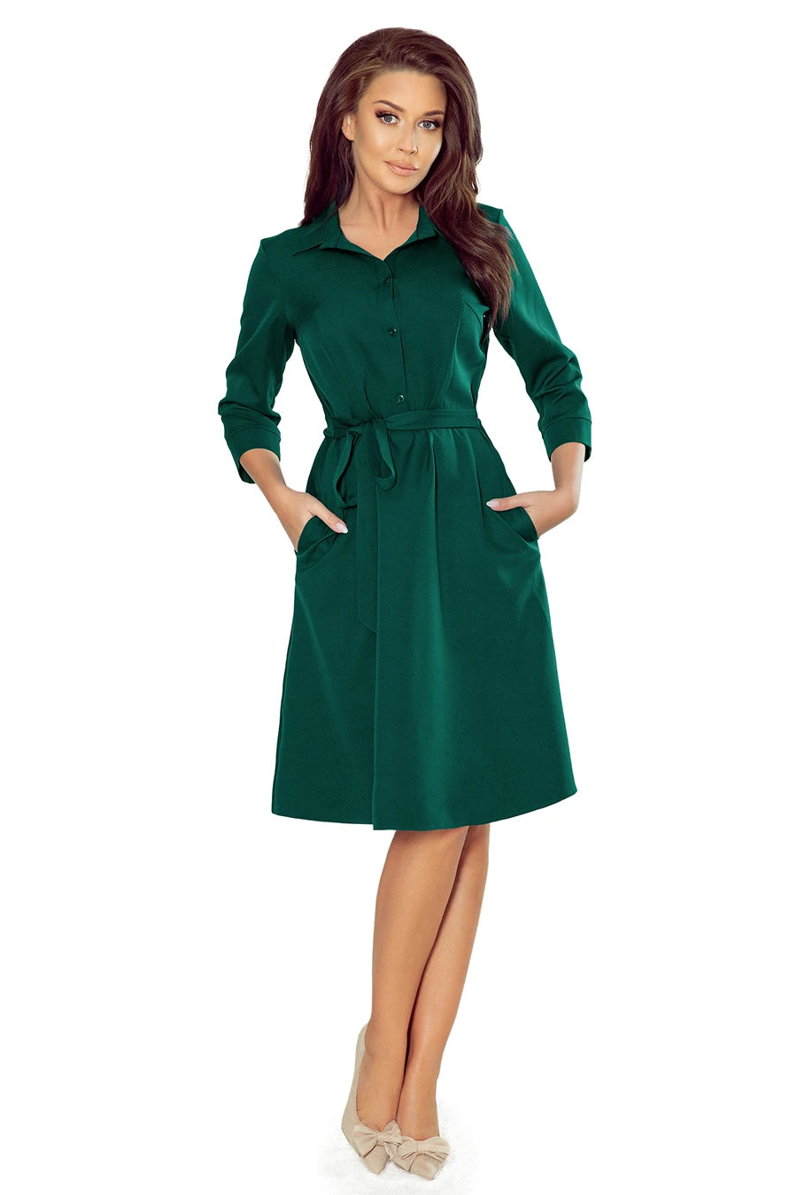 SANDY Flared shirt dress – Green
