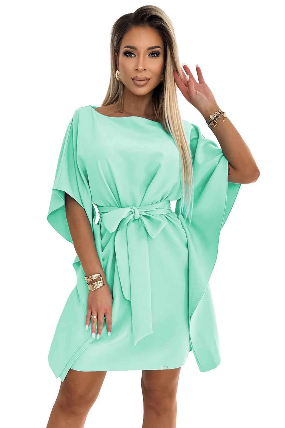 SOFIA Women's butterfly dress with a tie at the waist – Mint