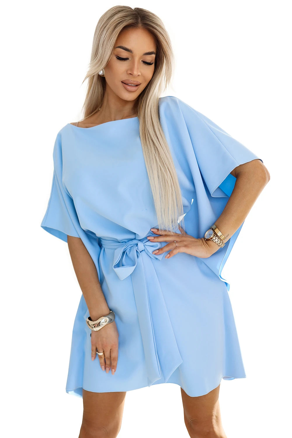 SOFIA Butterfly Dress with Waist Tie – Pastel Blue