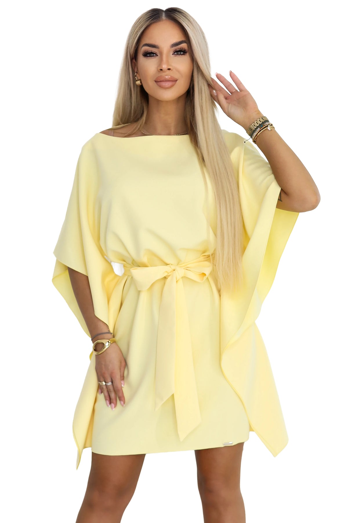 SOFIA Butterfly dress with waist tie – Butter Yellow