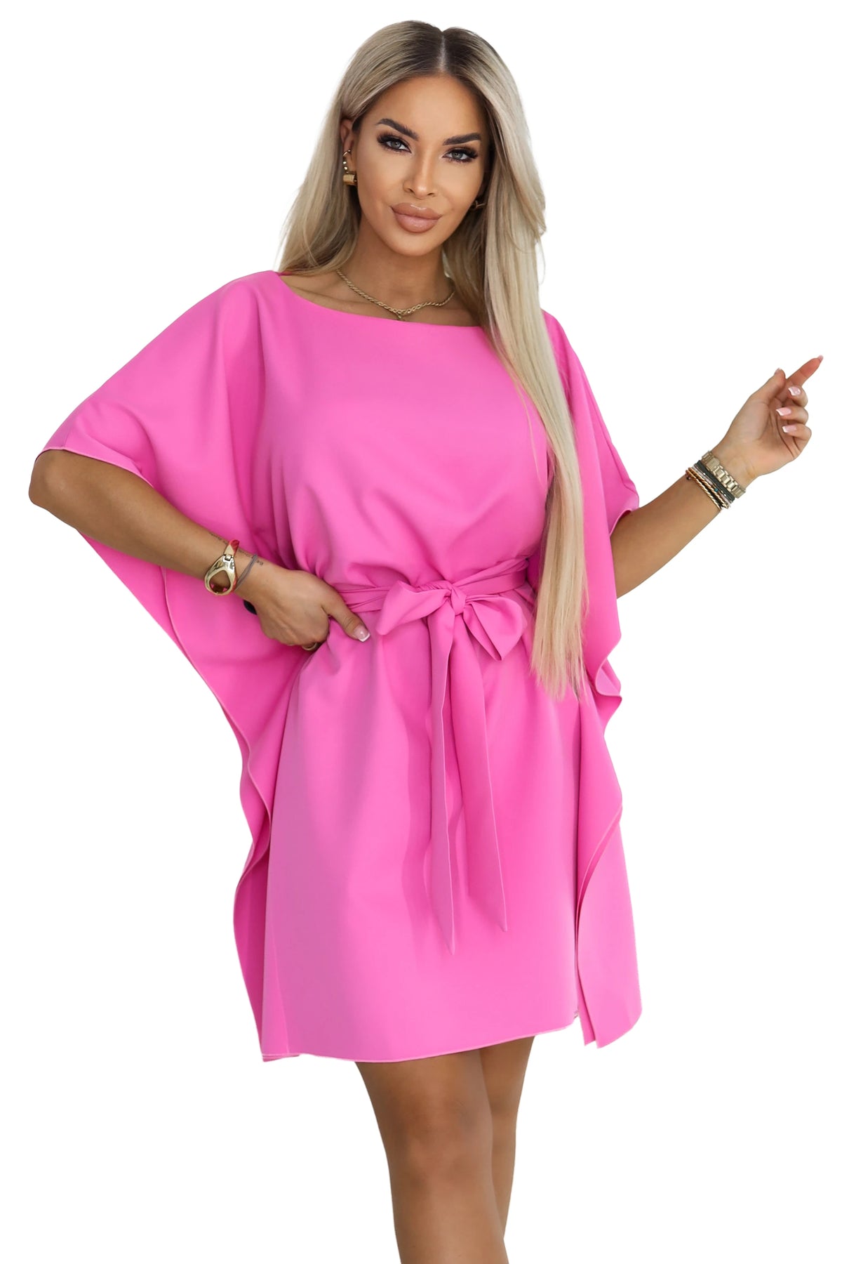 SOFIA Pink Butterfly Dress with Waist Tie – Light Fuchsia Hot Pink