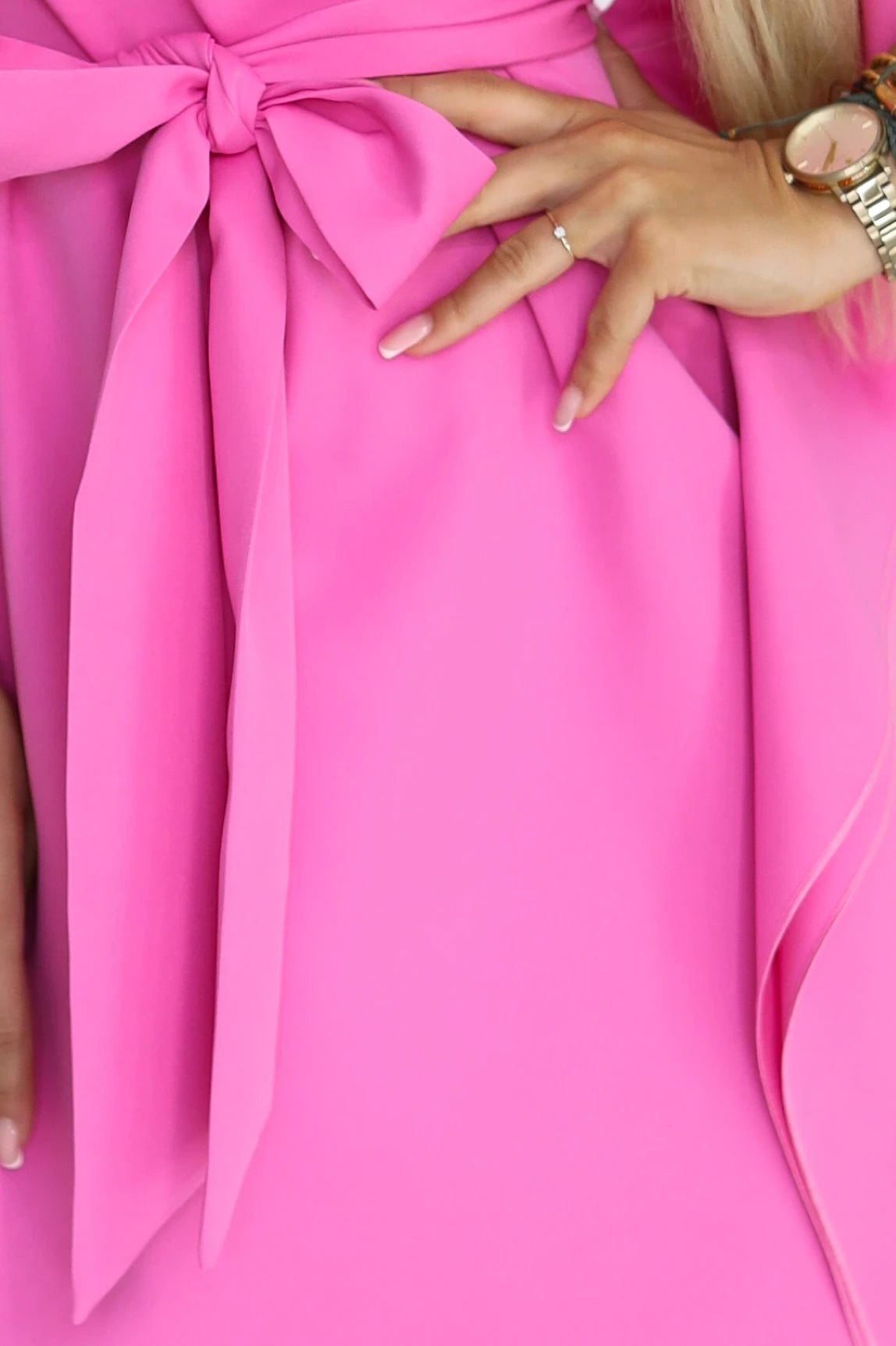 SOFIA Pink Butterfly Dress with Waist Tie – Light Fuchsia Hot Pink