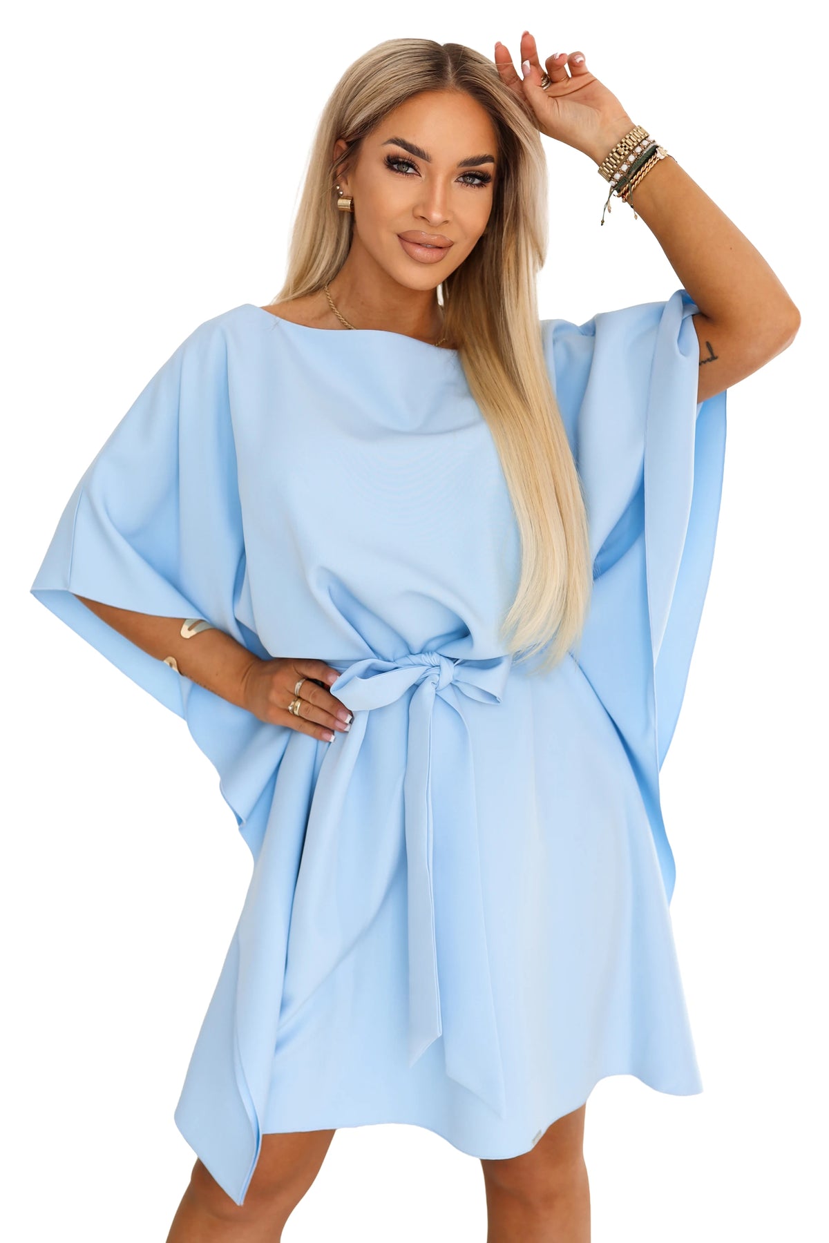SOFIA Butterfly-style dress with a tie waist – Light Blue