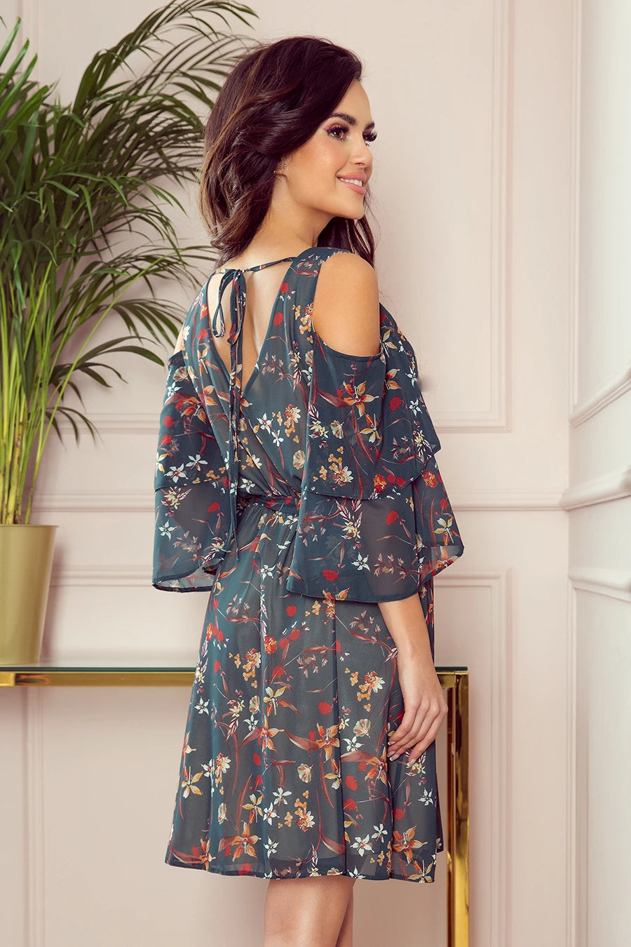 LIMITED MARINA flimsy dress with a neckline – Green With Flowers