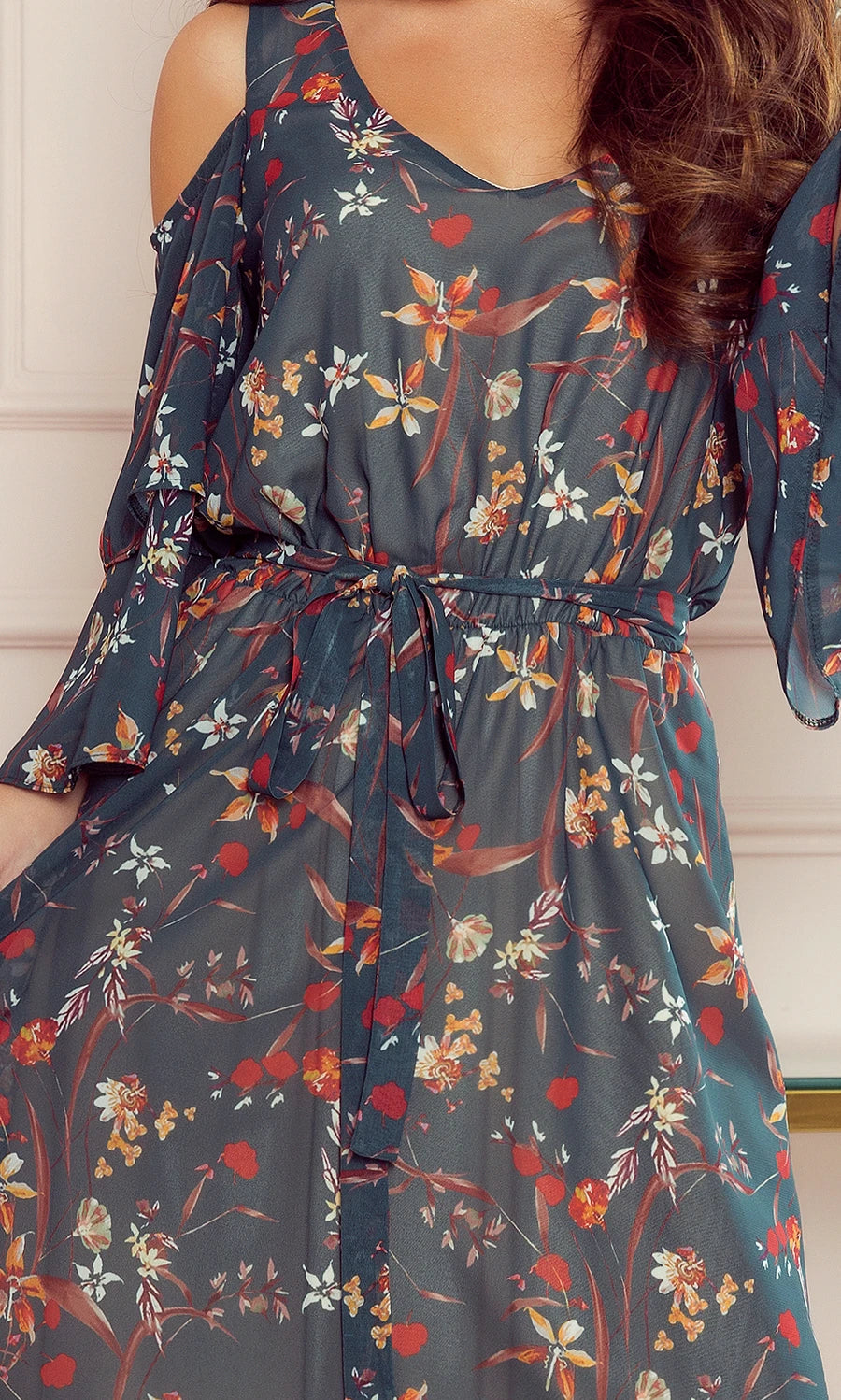 LIMITED MARINA flimsy dress with a neckline – Green With Flowers