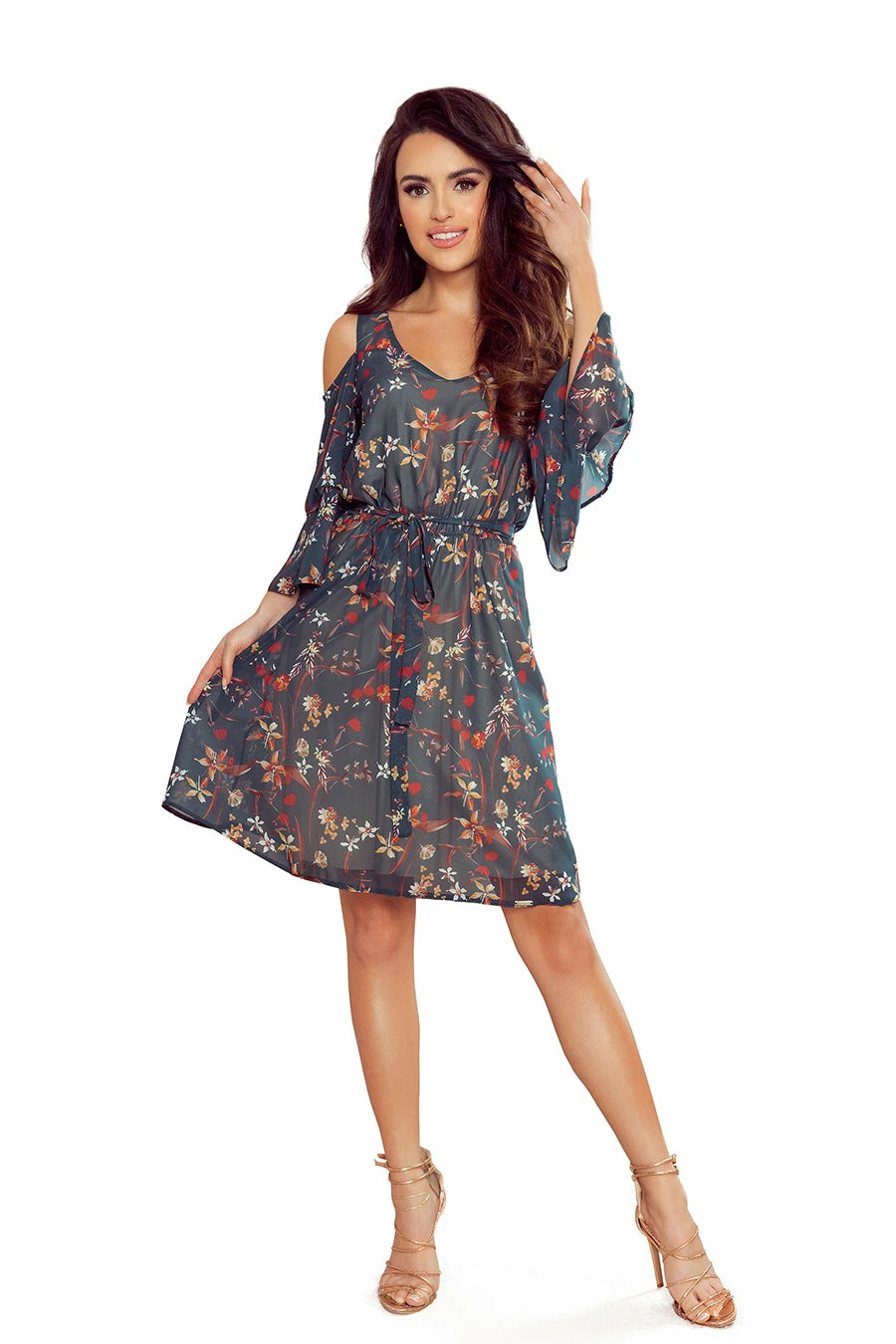 LIMITED MARINA flimsy dress with a neckline – Green With Flowers