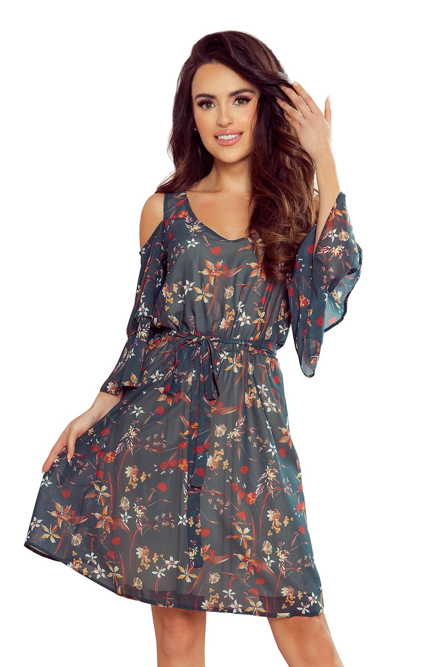 LIMITED MARINA flimsy dress with a neckline – Green With Flowers