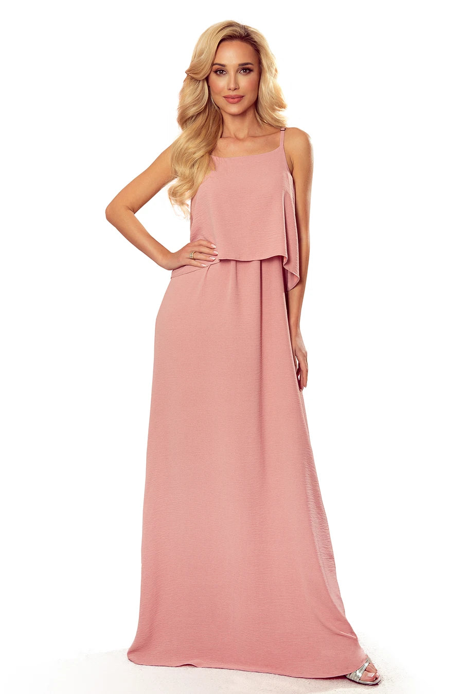 A long summer dress with straps – Powder Pink