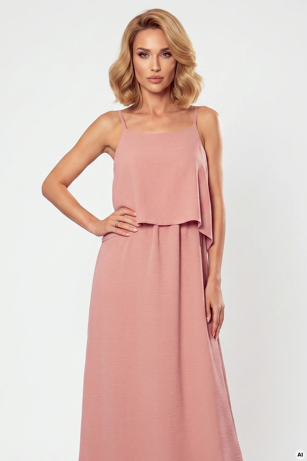 A long summer dress with straps – Powder Pink