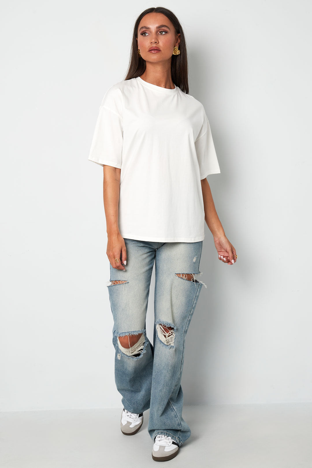 Cotton Knitted Women's T-shirt Casual Solid Color