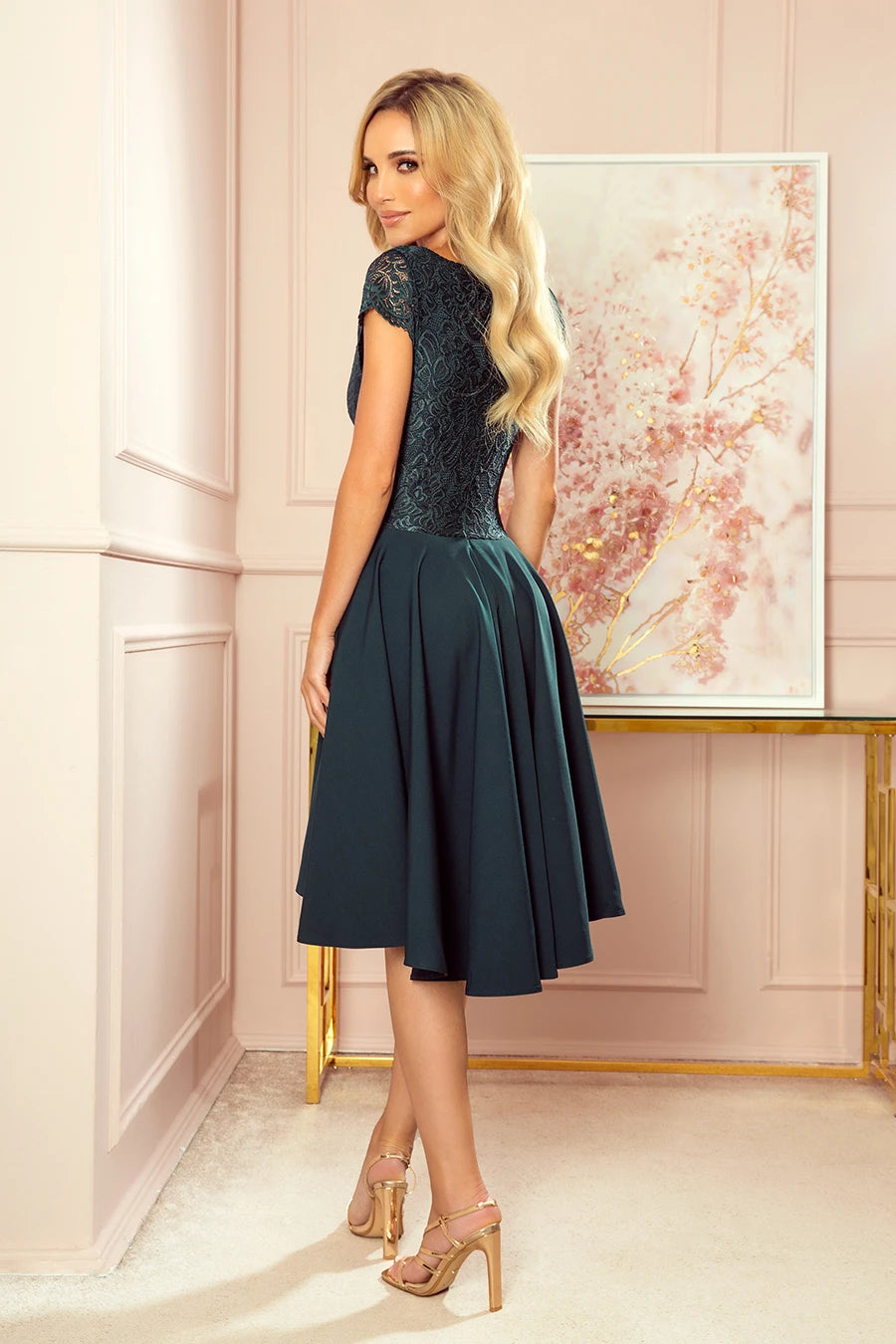 -SS2020 PATRICIA – dress with longer back with lace neckline – Green Color