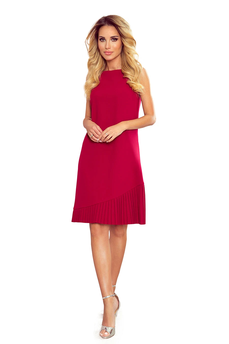 -SS2020 KARINE – trapezoidal dress with asymmetrical pleat – Red