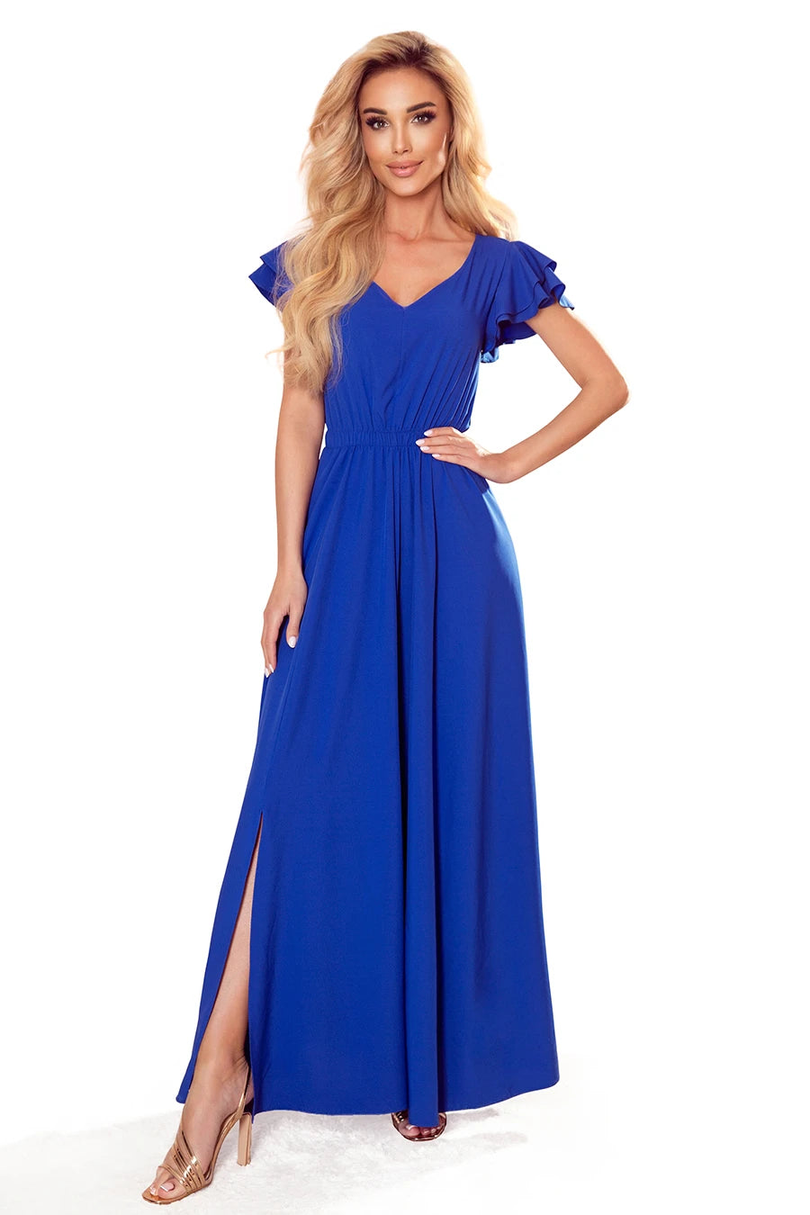 LIDIA long dress with neckline and frills – Royal Blue