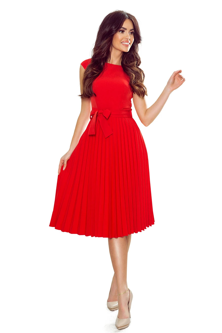 -SS2020 LILA Pleated dress with short sleeves – Red