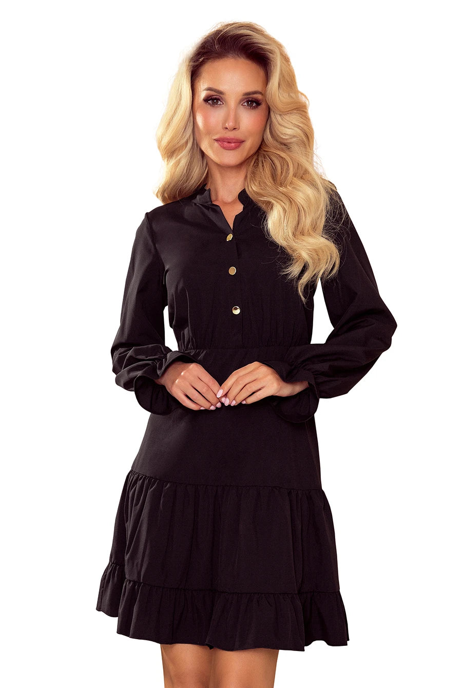 ANTRESOLA 1L Black dress with frills and golden buttons