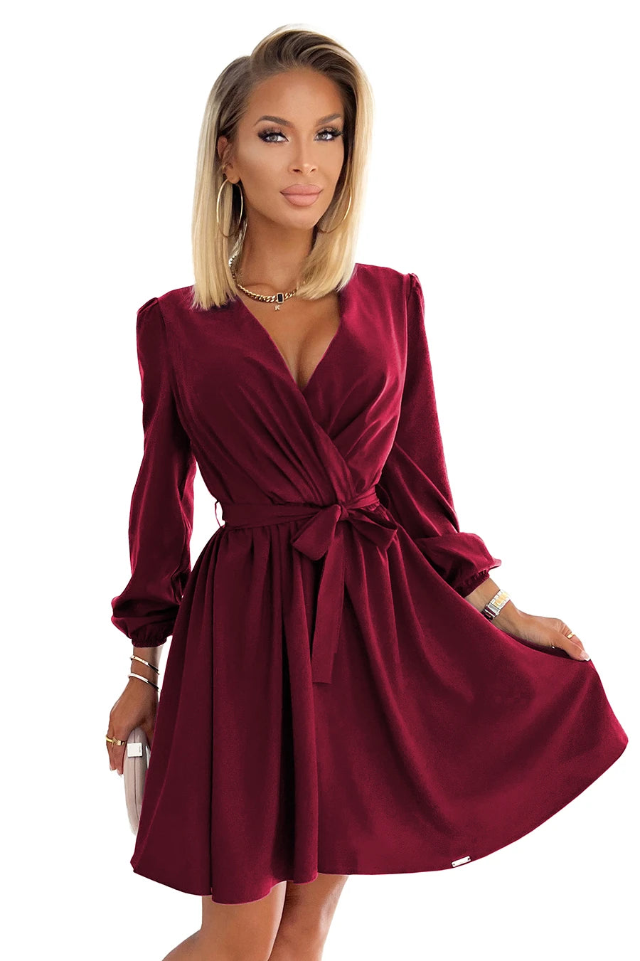 BINDY Feminine dress with a neckline – Burgundy