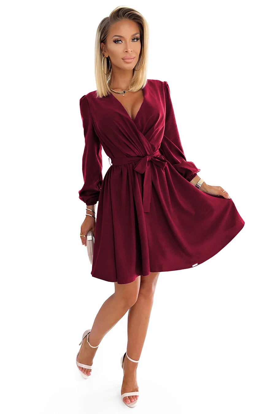 BINDY Feminine dress with a neckline – Burgundy