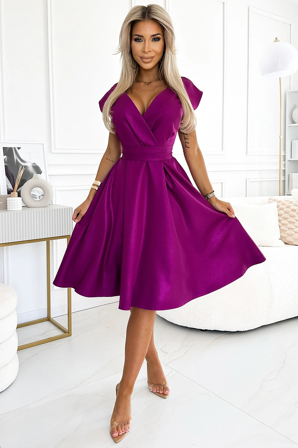 SCARLETT flared dress with a neckline – Fuchsia With Glitter