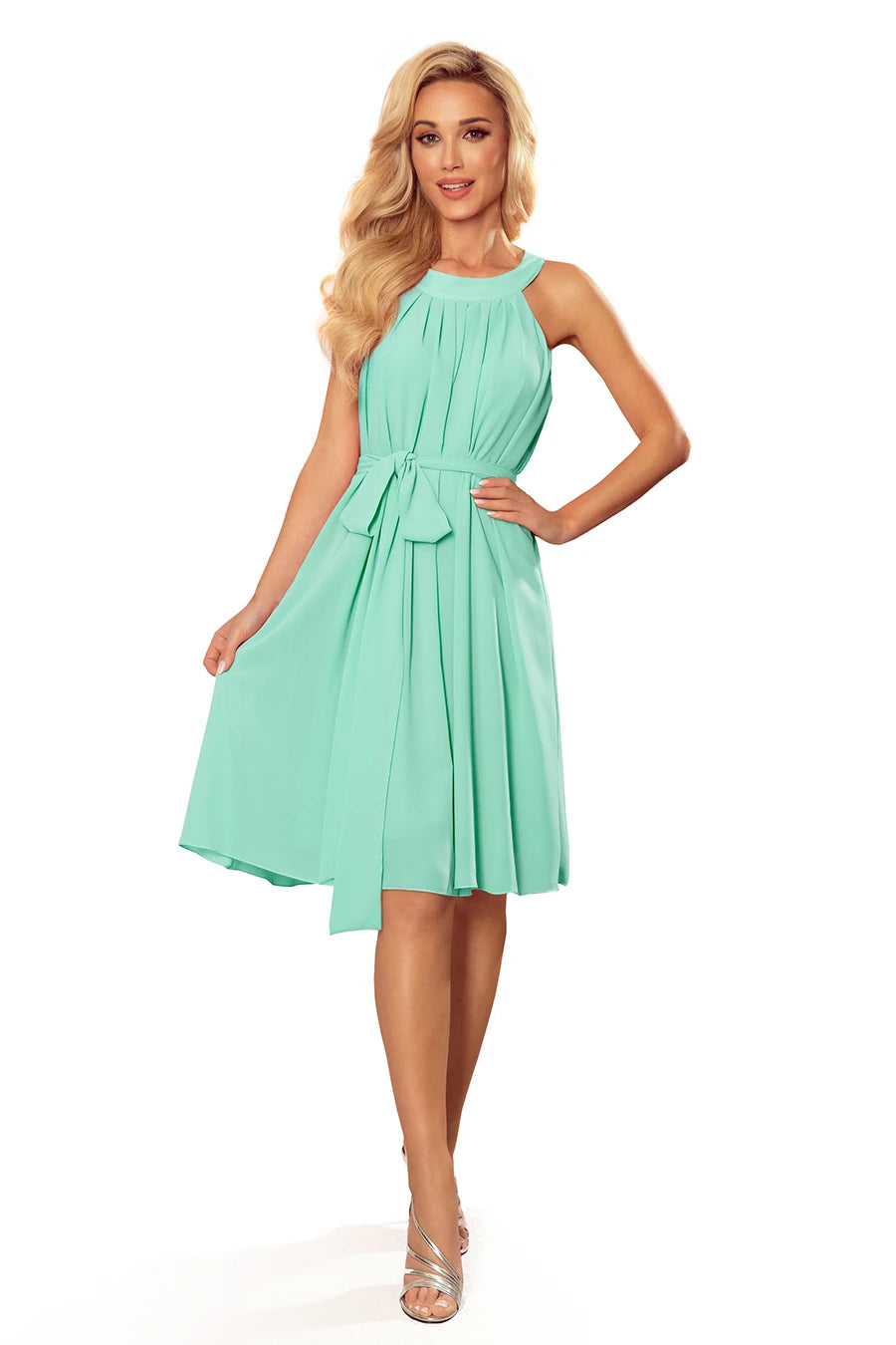 ALIZEE – chiffon dress with a binding – Mint Color