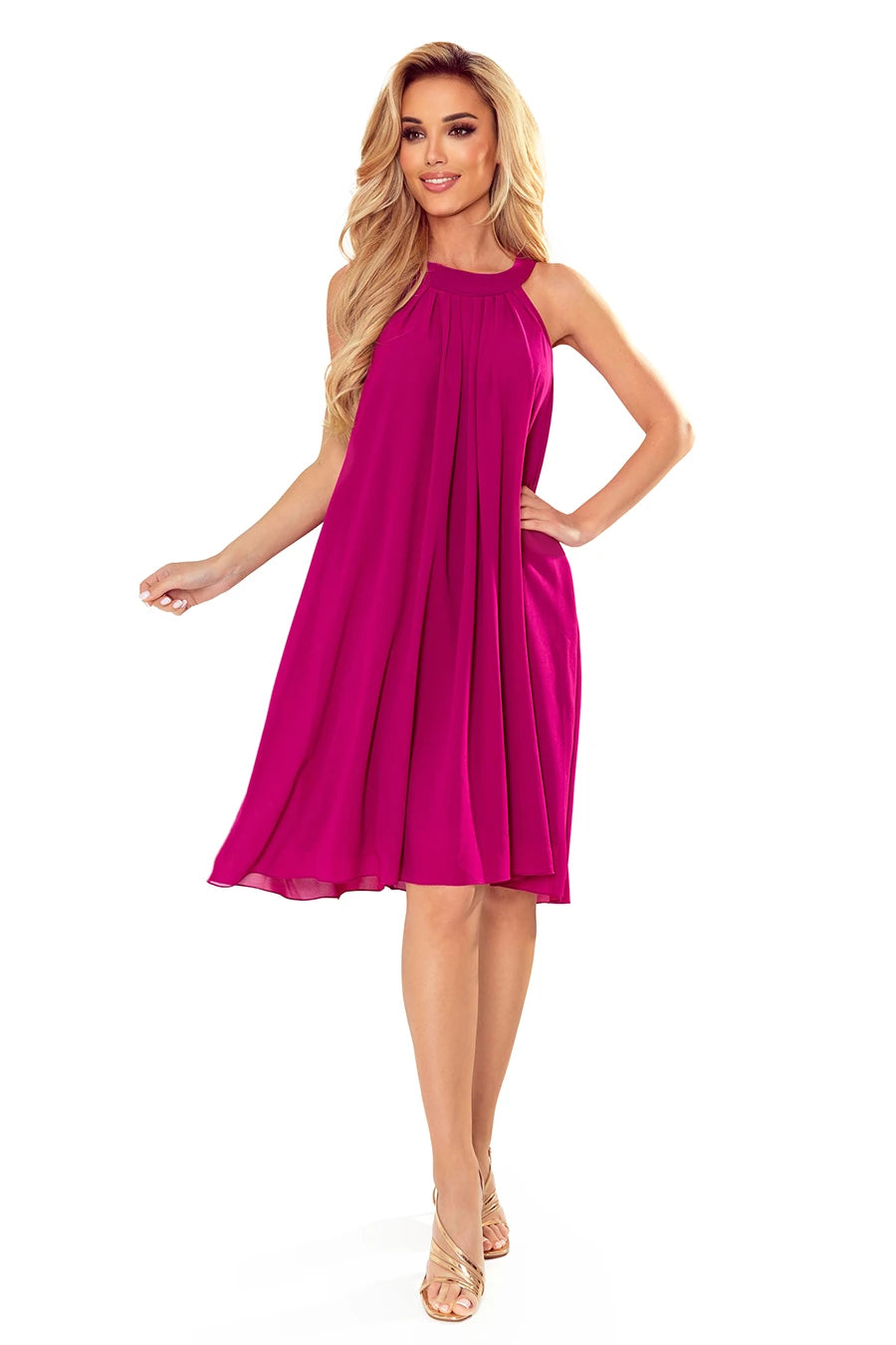 ALIZEE – chiffon dress with a binding – Color Fuchsia