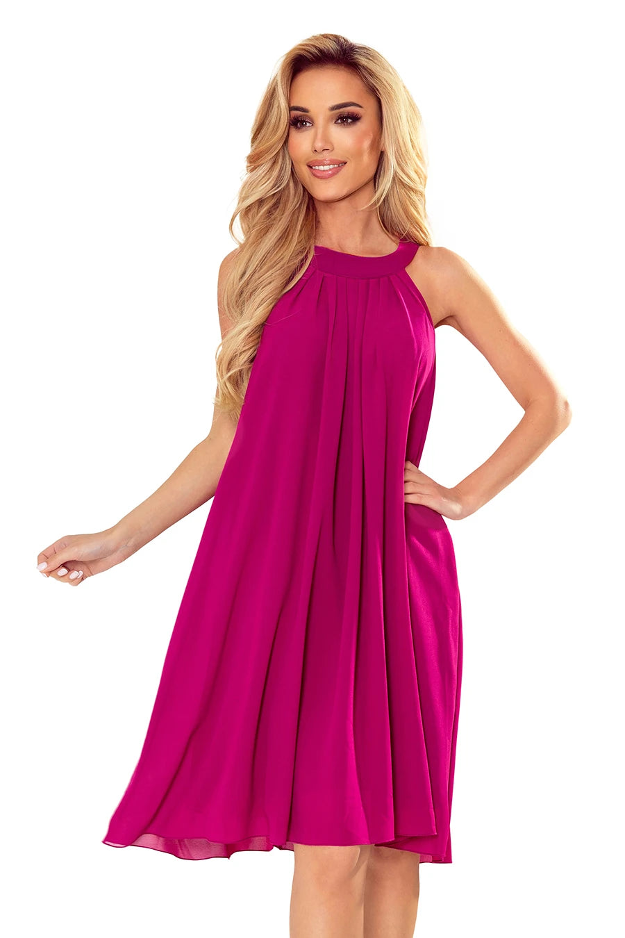 ALIZEE – chiffon dress with a binding – Color Fuchsia