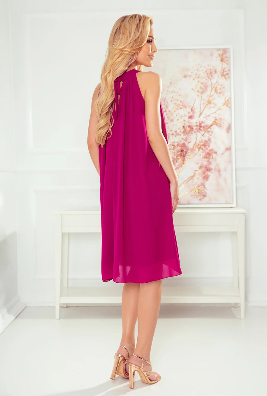 ALIZEE – chiffon dress with a binding – Color Fuchsia