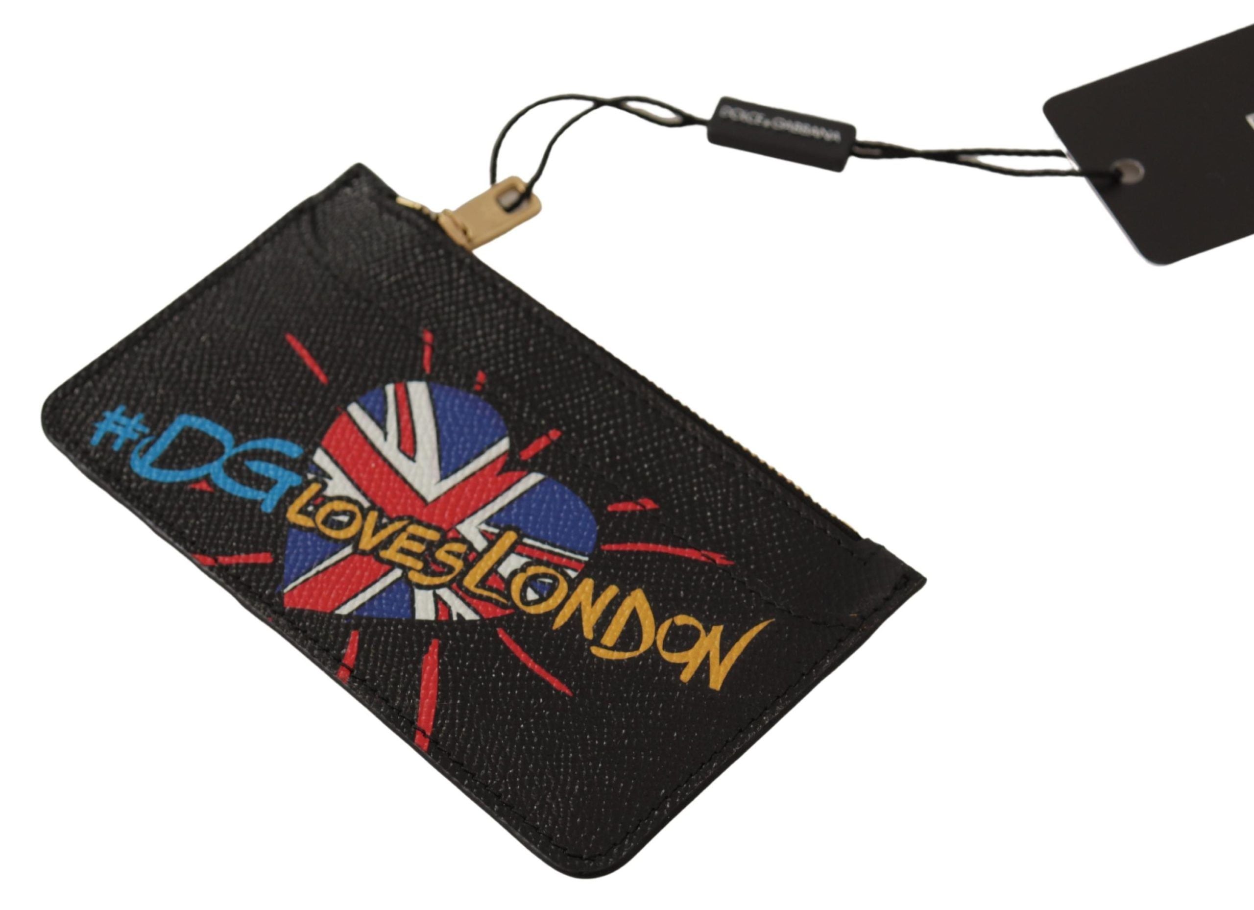 Černá kožená peněženka #DGLovesLondon s pouzdrem na karty a mincemi pro ženy