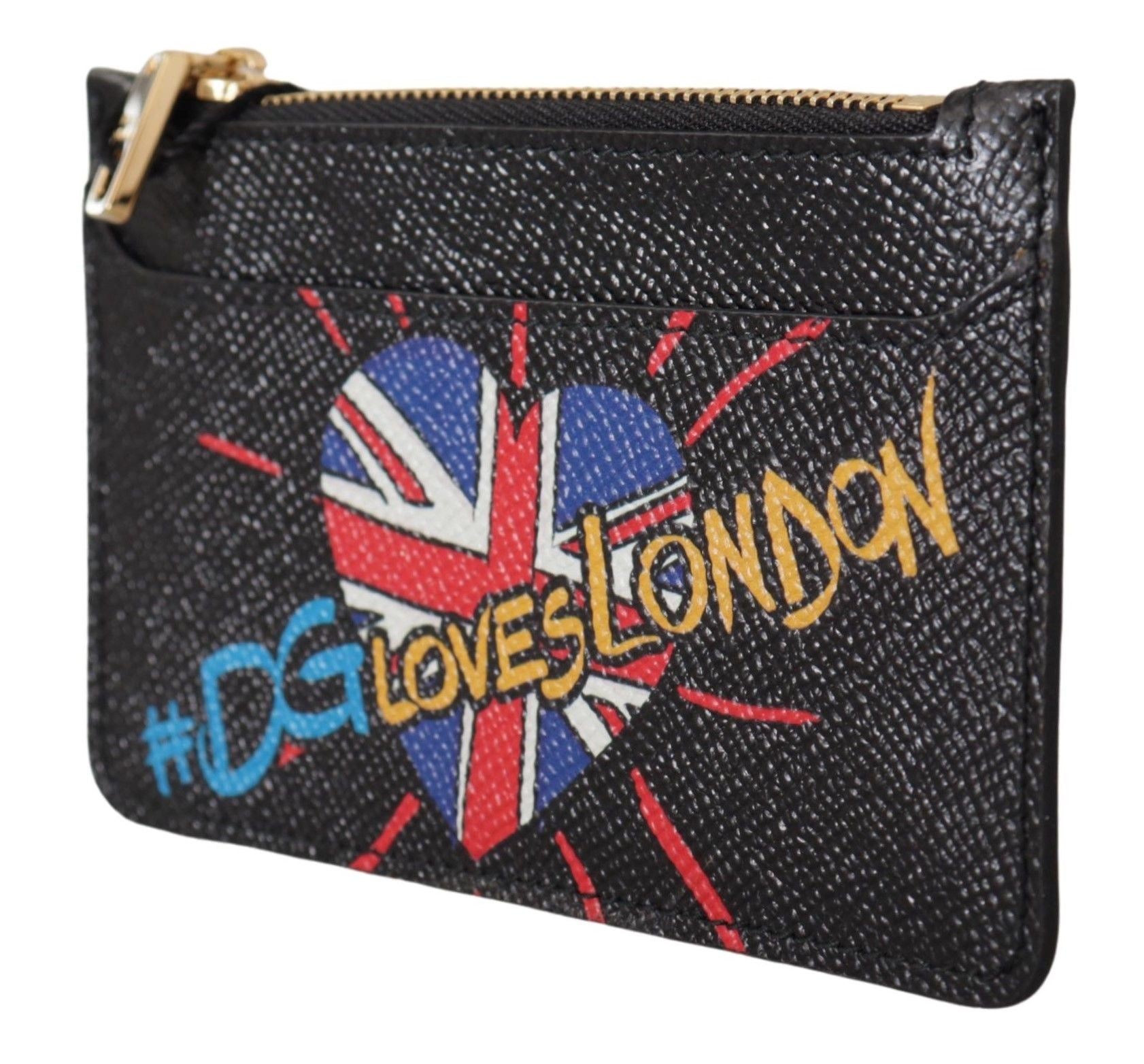 Černá kožená peněženka #DGLovesLondon s pouzdrem na karty a mincemi pro ženy