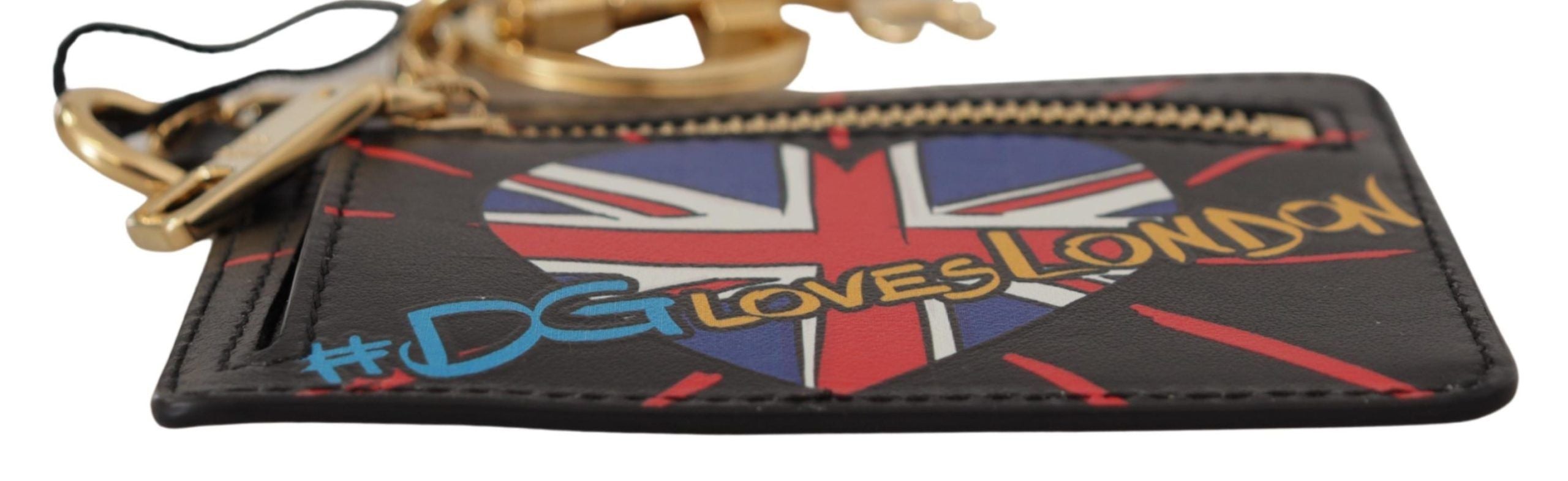 Černý kožený přívěsek na klíče #DGLovesLondon, pouzdro na karty a mince