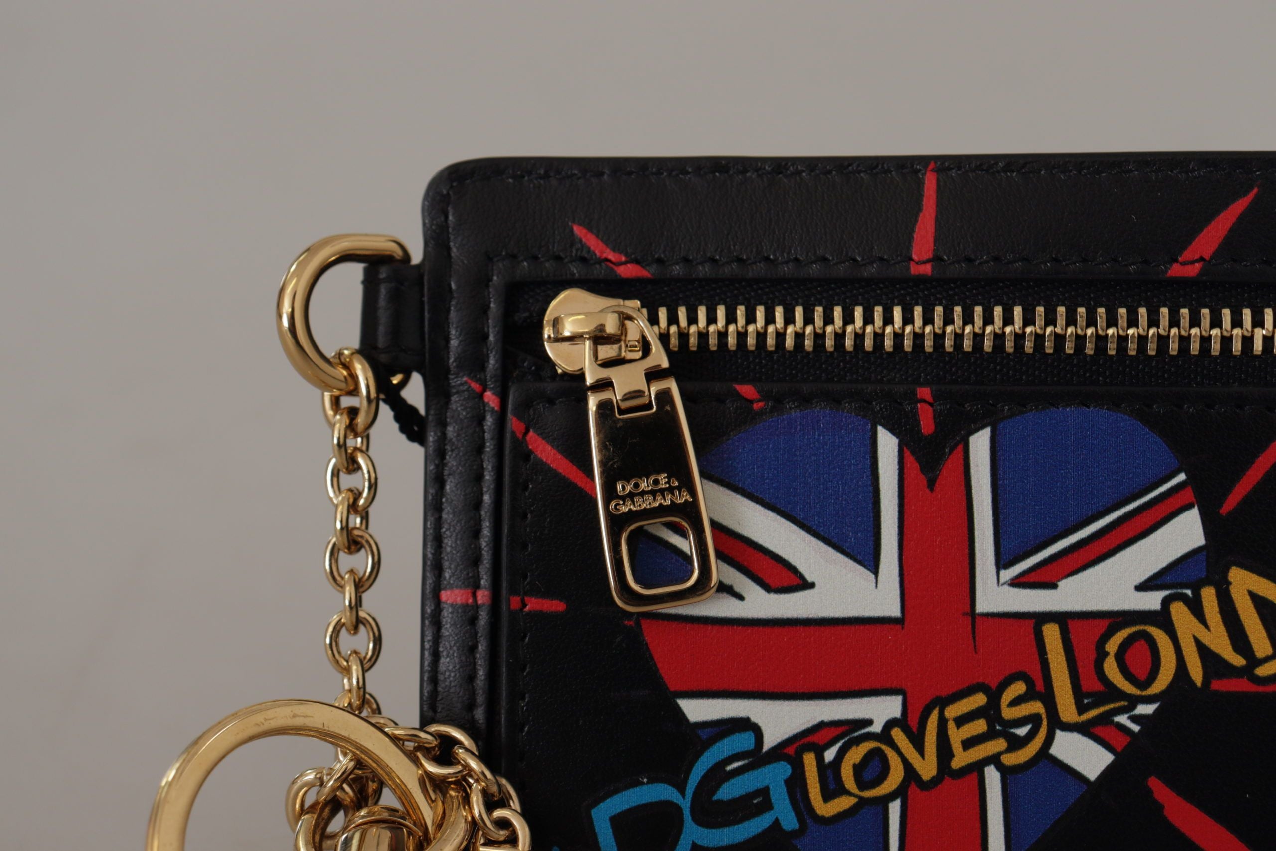 Černý kožený přívěsek na klíče #DGLovesLondon, pouzdro na karty a mince