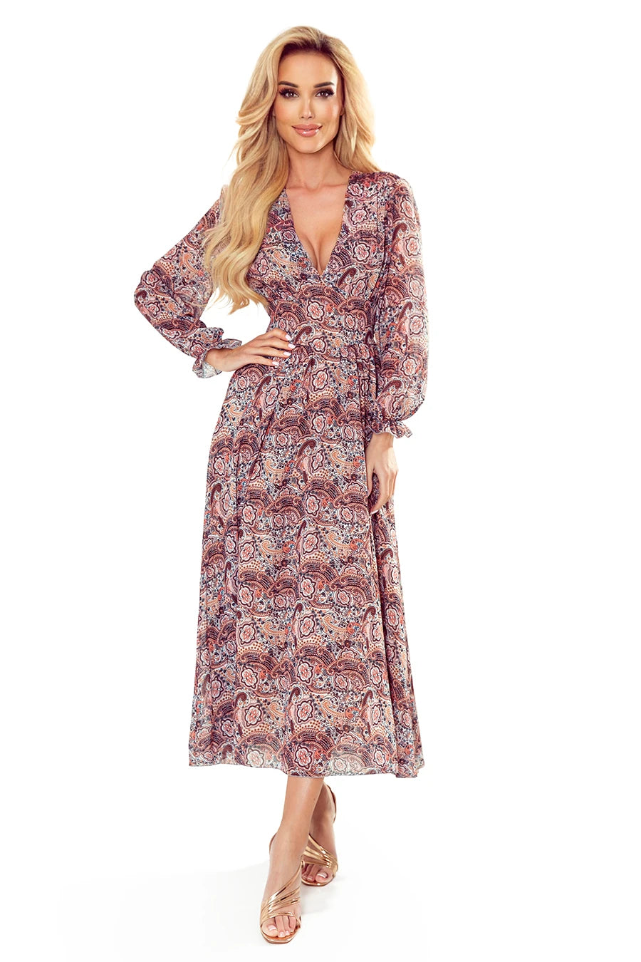 Chiffon midi dress – Brown Boho Pattern