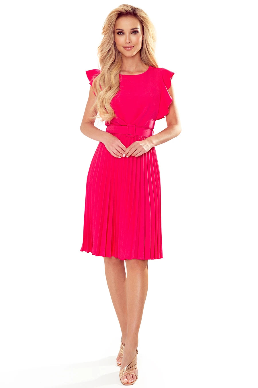 ANTRESOLA 2L LAYLA Pleated dress with a belt – Raspberry Color