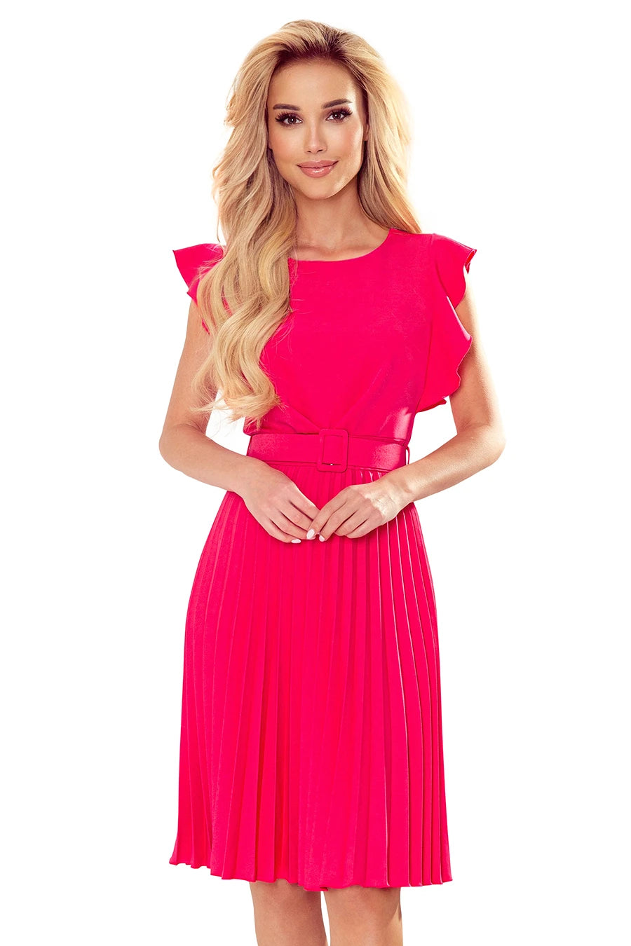 ANTRESOLA 2L LAYLA Pleated dress with a belt – Raspberry Color