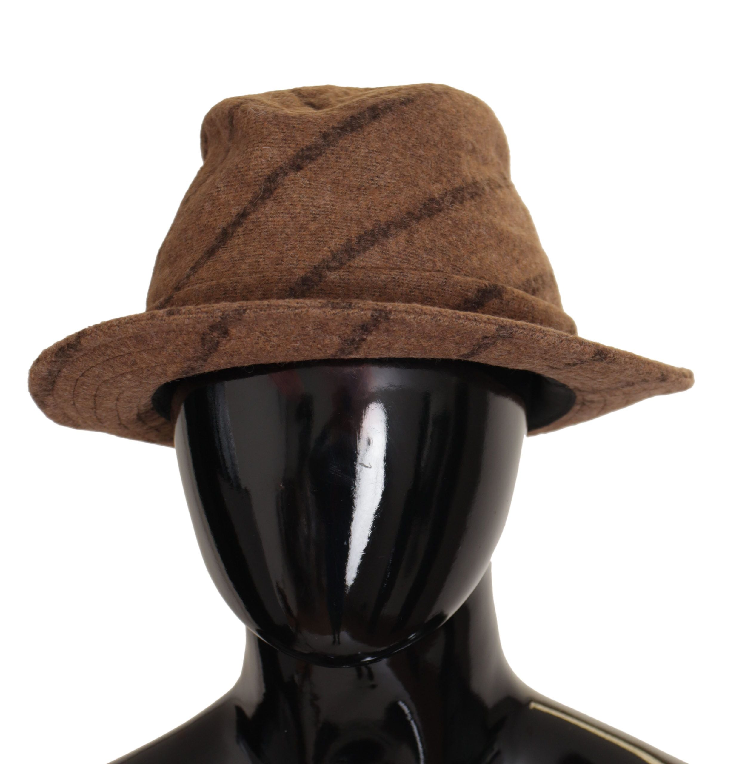 Hnědý letní klobouk Fedora s pruhovaným potiskem