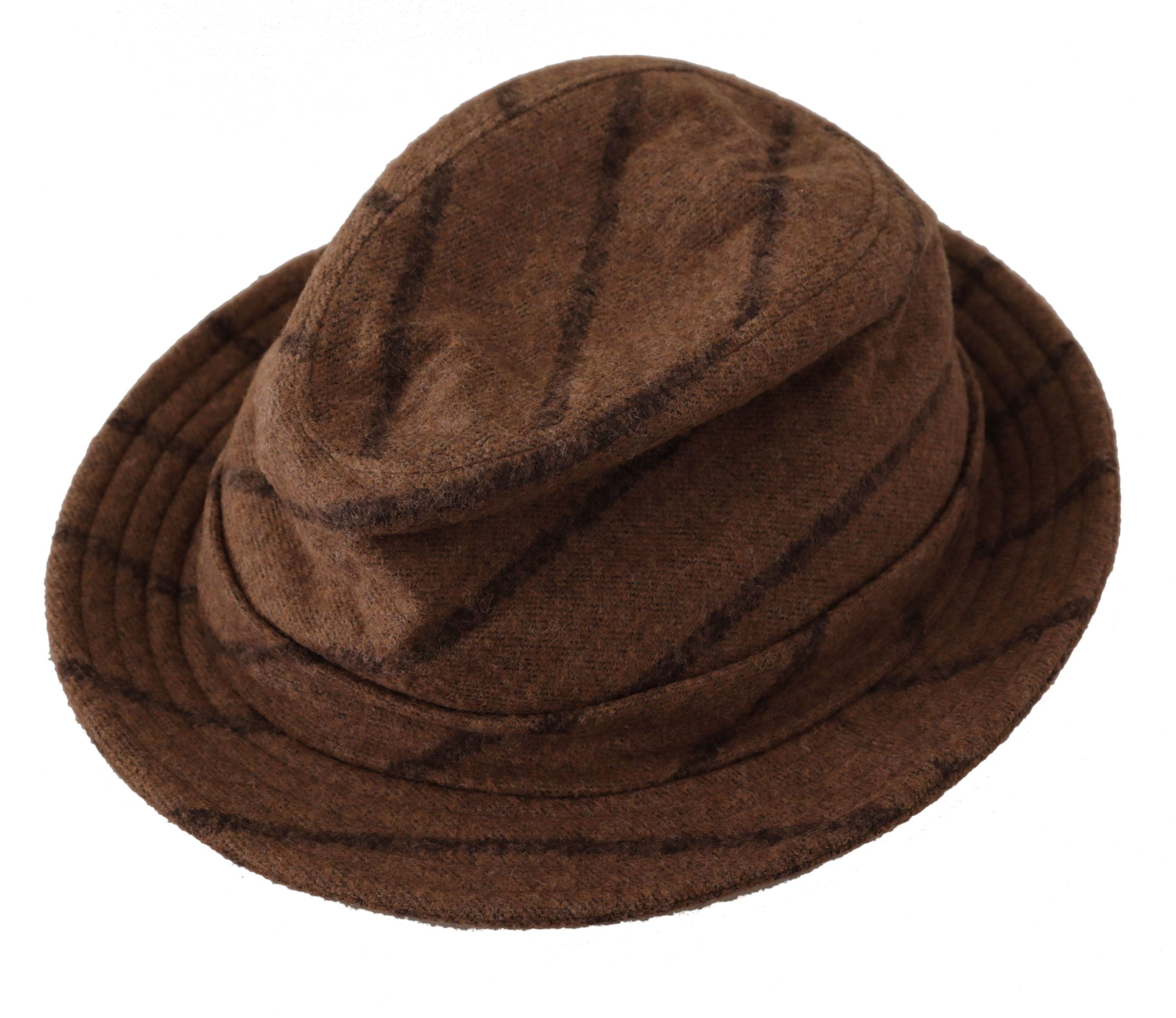 Hnědý letní klobouk Fedora s pruhovaným potiskem