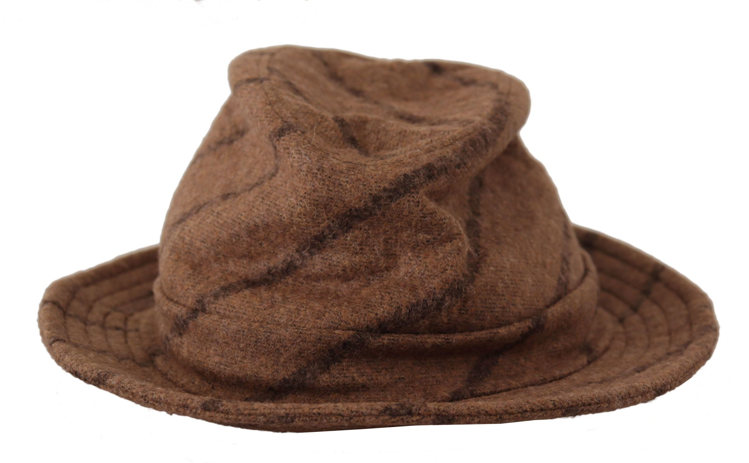 Hnědý letní klobouk Fedora s pruhovaným potiskem