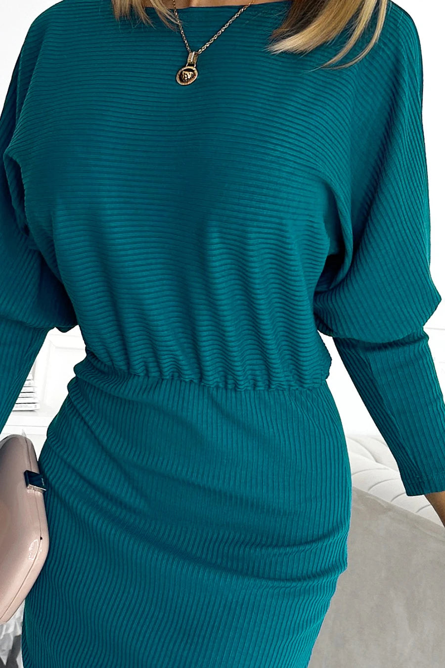 LARA Striped dress with cuffs in the sleeves – Sea Color