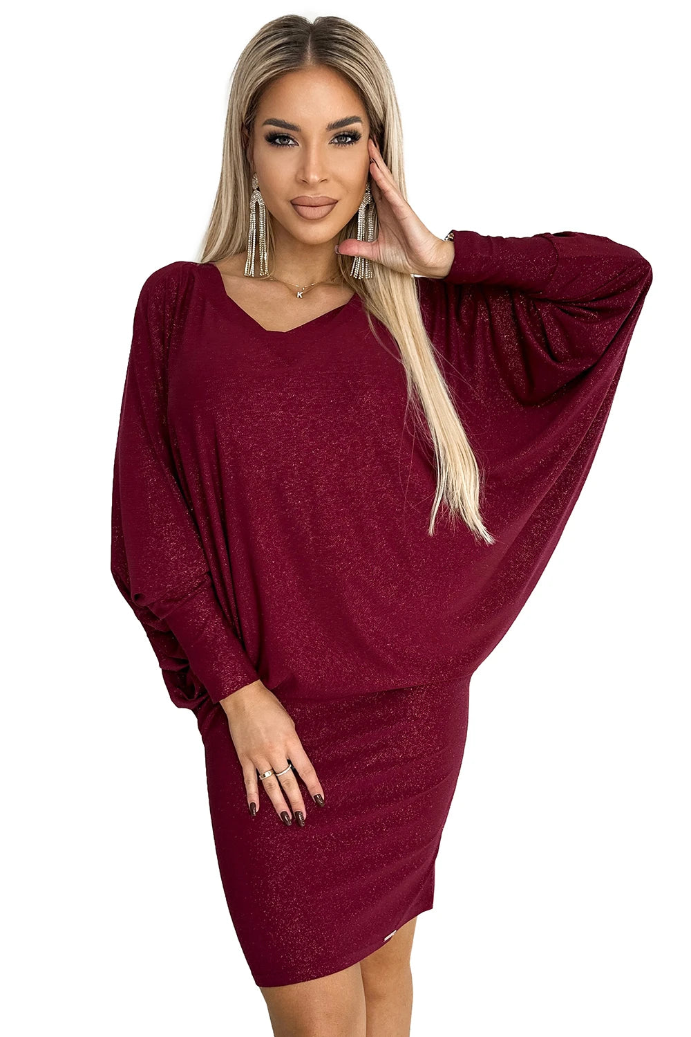 Bat dress with a neckline – Burgundy Color With Glitter