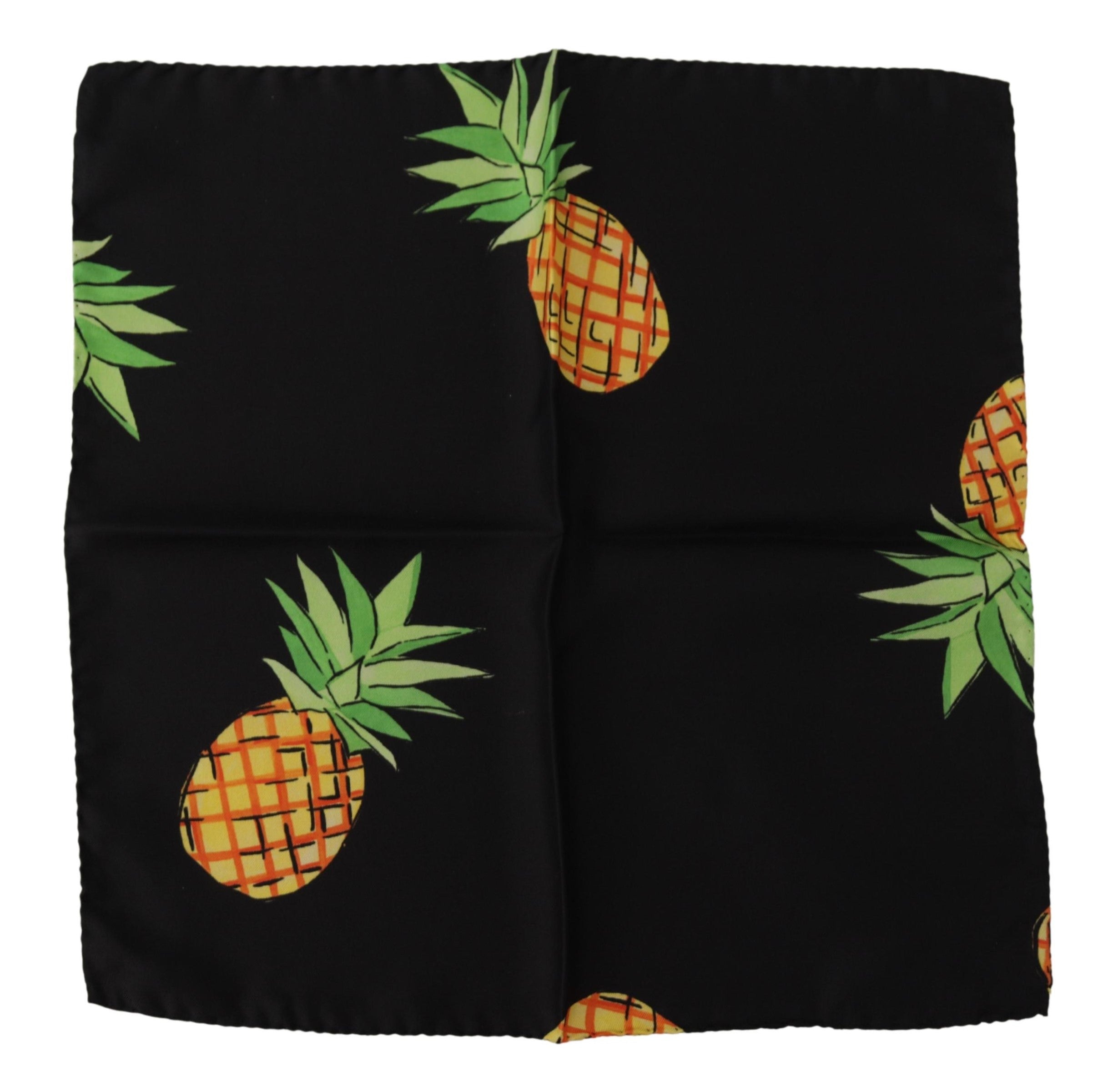 Black Pineapple Printed Square Handkerchief Scarf